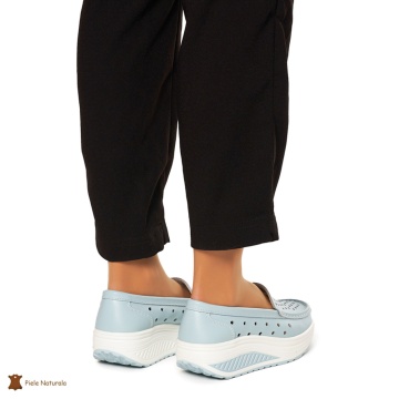 Mocasini Dama Piele Naturala perforati cu talpa groasa CRL0079 ALBASTRRU - Img 4