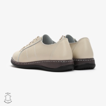 Pantofi casual Bej de dama din piele naturala cu talpa plata CRL0013 - Img 3