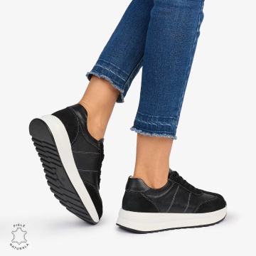 Pantofi Casual dama din Piele Naturala Combinata cu Piele intoarsa CRL1071 CULOARE: NEGRU - Img 3