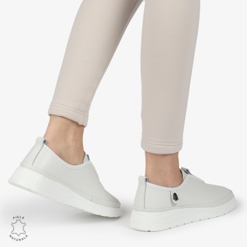 Pantofi Casual dama din Piele naturala CONFORTABILI SLIP-ON CRL1336 ALB - Img 3