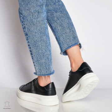 Pantofi Casual dama din Piele naturala CRL0047 Negru - Img 2