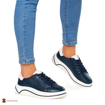 Pantofi Casual dama din Piele Naturala CRL0059 Bleumarin - Img 2