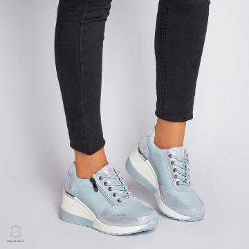Pantofi Casual dama din Piele Naturala CRL0068 ALBASTRU