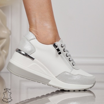 Pantofi Casual dama din Piele Naturala CRL0068 ALB - Img 2