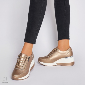 Pantofi Casual dama din Piele Naturala CRL0068 AURIU - Img 3