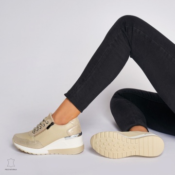Pantofi Casual dama din Piele Naturala CRL0068 BEJ - Img 4