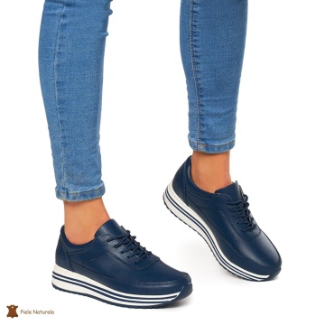 Pantofi Casual dama din Piele naturala CRL00809 NAVY - Img 3