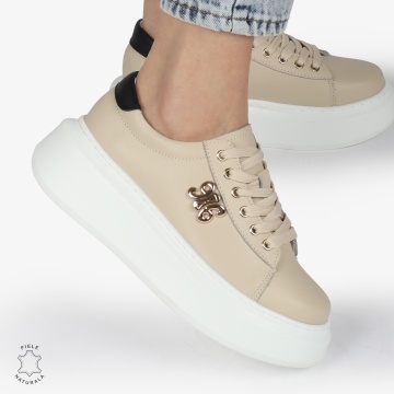 PANTOFI CASUAL dama din Piele naturala CU CATARAMA LATERALA SIRET CRL1347 BEJ - Img 2