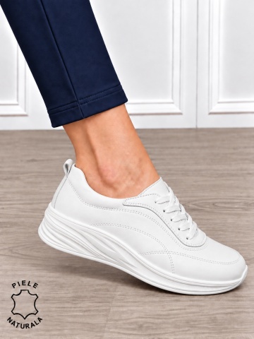 Pantofi casual damă din piele naturală cu stil clasic CRL1898 ALB - Img 2