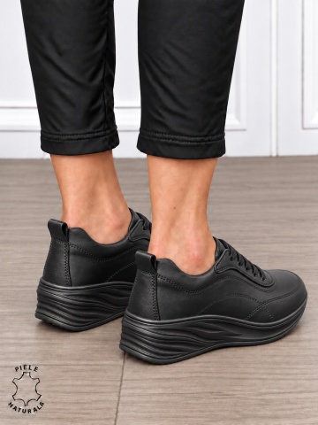 Pantofi casual damă din piele naturală cu stil clasic CRL1898 NEGRU - Img 3