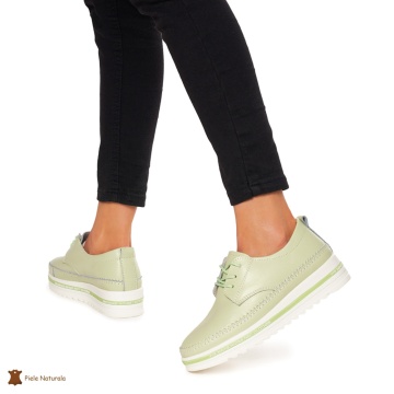 Pantofi Casual dama din Piele naturala cu talpa groasa CRL0053 VERDE - Img 2