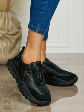 Pantofi CASUAL dama din piele naturala de tip Slip-on CRL1458 NEGRU - Img 2