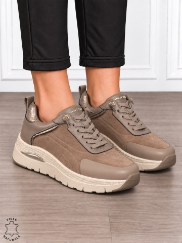 Pantofi casual damă din piele naturală întoarsă cu finisaj catifelat CRL1914 KHAKI