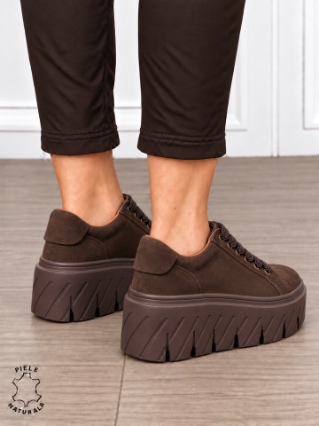 Pantofi casual damă din piele naturală Intoarsa cu talpă Speciala inalta CRL1913 CAFENIU - Img 3