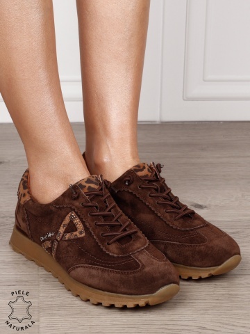Pantofi Casual Damă din Piele Naturală Întoarsă imprimeu Leopard CRL1804 CAFENIU - Img 3
