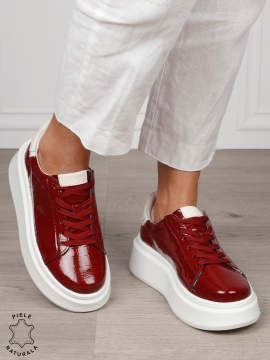 Pantofi Casual dama din Piele Naturala Lacuita CRL1552 BORDO - Img 2