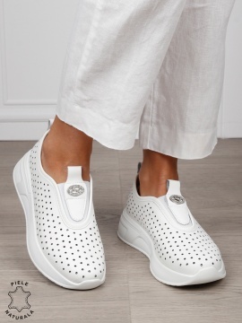Pantofi Casual dama din Piele Naturala mici perforati CRL1542ALB - Img 2