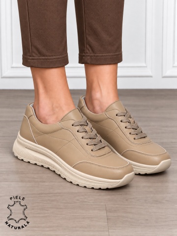 Pantofi casual damă din piele naturală pentru confort zilnic CRL1899 KHAKI - Img 2