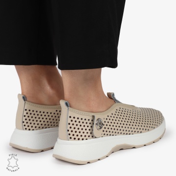 PANTOFI CASUAL dama din Piele naturala Perforata TIP SLIP-ON CRL1415 BEJ - Img 4