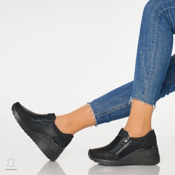 Pantofi Casual Dama Piele Naturala CRL0072 NEGRU - Img 4