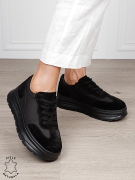 Pantofi Casual damă piele naturala intoarsa cu textil CRL1578 NEGRU - Img 2