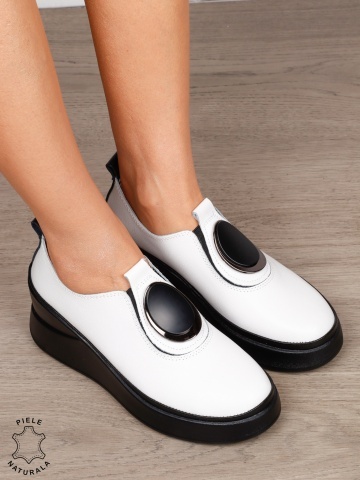 PANTOFI CASUAL DAMA Piele Naturala Slip-on cu deatliu in fata CRL1443 ALB - Img 2