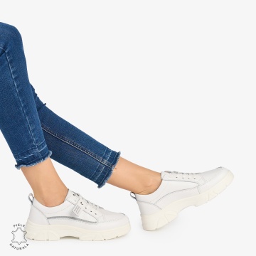 Pantofi Casual de dama din Piele Naturala COMODE CU MODEL CRL1218 ALB - Img 2