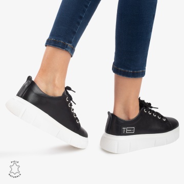 Pantofi Casual de dama din Piele naturala CRL0527 Negru - Img 3