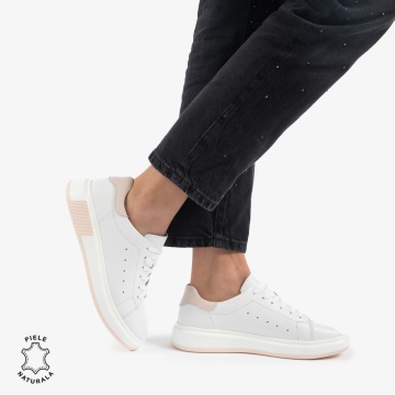 PANTOFI CASUAL DE DAMA DIN PIELE NATURALA CRL0770 ALB CU ROZ - Img 4