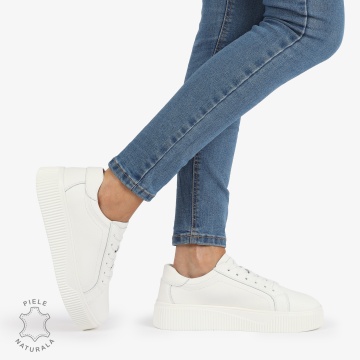Pantofi Casual de dama din Piele Naturala CRL1222 ALB - Img 3