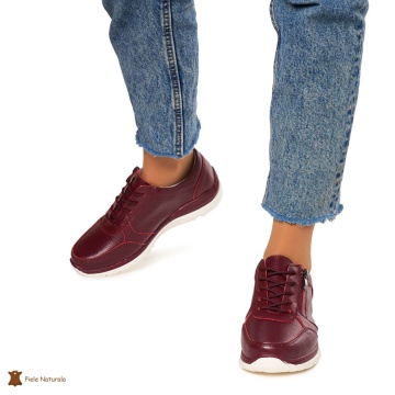 Pantofi casual de dama din piele naturala cu talpa aderenta CRL0022 BORDO - Img 3