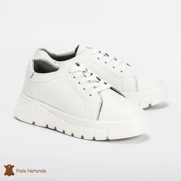 Pantofi Casual de dama din Piele naturala cu talpa groasa CRL0491 ALB