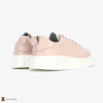 Pantofi Casual de dama din Piele naturala cu talpa groasa CRL0492 ROZ - Img 3