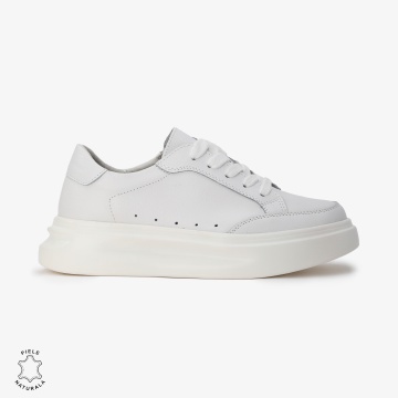 Pantofi Casual de dama din Piele naturala cu talpa groasa CRL0521 ALB - Img 2