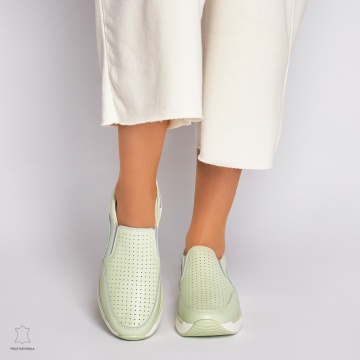 Pantofi casual de dama din piele naturala cu talpa platforma CRL0015 Verde - Img 2
