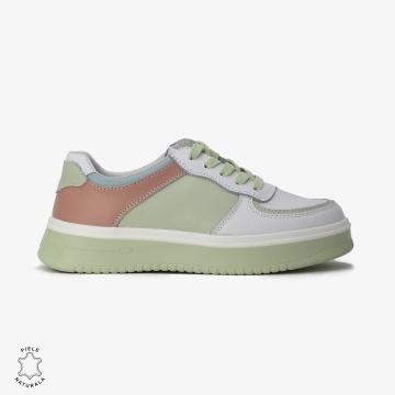 Pantofi Casual de dama din Piele naturala Multicolor cu design special CRL0519 ALB CU VERDE - Img 2
