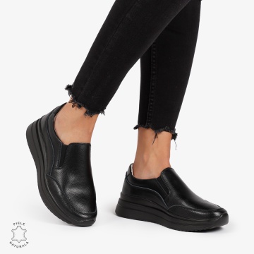 Pantofi Casual de dama din Piele Naturala Slip-On CRL1204 NEGRU