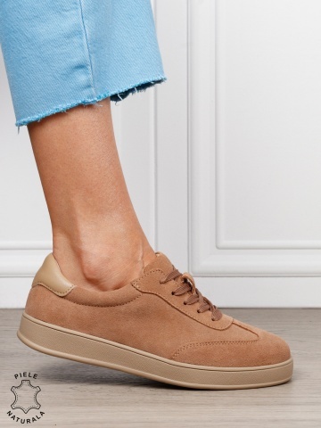 Pantofi casual din piele naturală întoarsă cu design clasic și talpă confortabilă CRL1808 KHAKI