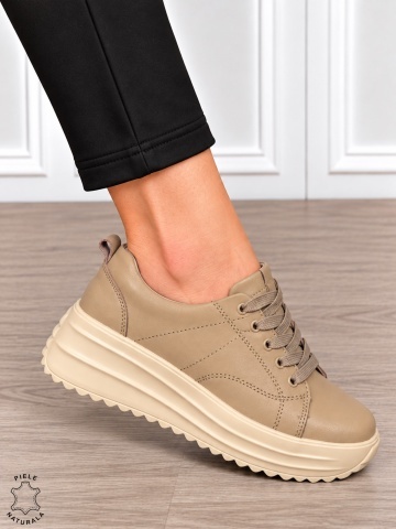 Pantofi casual din piele naturală pentru damă cu design versatil CRL1908 KHAKI - Img 2