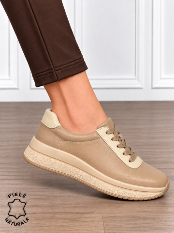Pantofi casual din piele naturală pentru damă cu design versatil CRL1909 KHAKI - Img 2