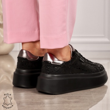 Pantofi CASUAL PIELE NATURALA CU SIRET CRL1450 NEGRU - Img 2