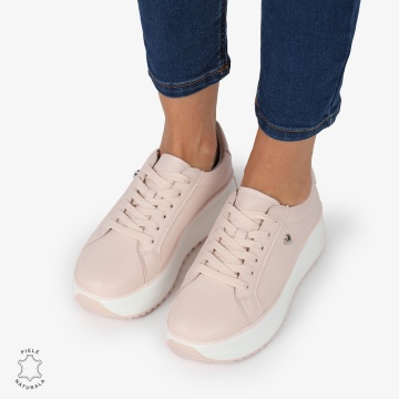 Pantofi CASUAL PIELE NATURALA cu talpa inalta CRL1275 Roz - Img 2