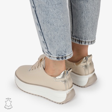 Pantofi CASUAL PIELE NATURALA cu TALPA INALTA CRL1291 BEJ - Img 4