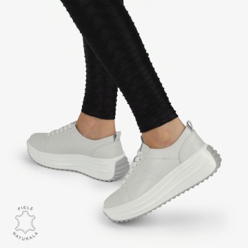 Pantofi casual piele naturala cu talpa inalta CRL1307 ALB - Img 2