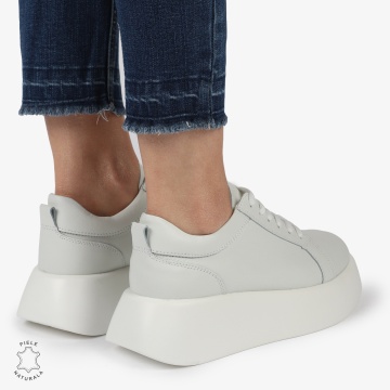 Pantofi casual piele naturala cu talpa inalta CRL881 ALB - Img 3