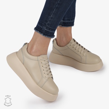 Pantofi casual piele naturala cu talpa inalta CRL881 BEJ - Img 3