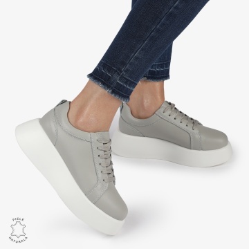 Pantofi casual piele naturala cu talpa inalta CRL881 GRI - Img 4