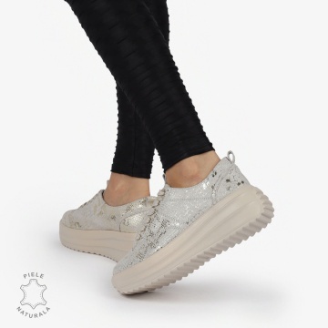 Pantofi casual piele naturala Intoarsa cu INCHIDERE SIRET CRL1306 BEJ - Img 3
