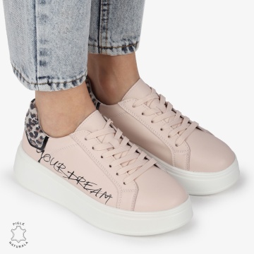 Pantofi DAMA CASUAL din piele naturală CU DETALIU SCRIS CRL1379 ROZ