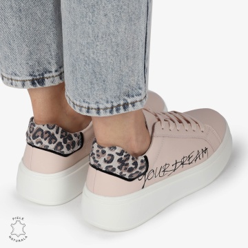 Pantofi DAMA CASUAL din piele naturală CU DETALIU SCRIS CRL1379 ROZ - Img 3